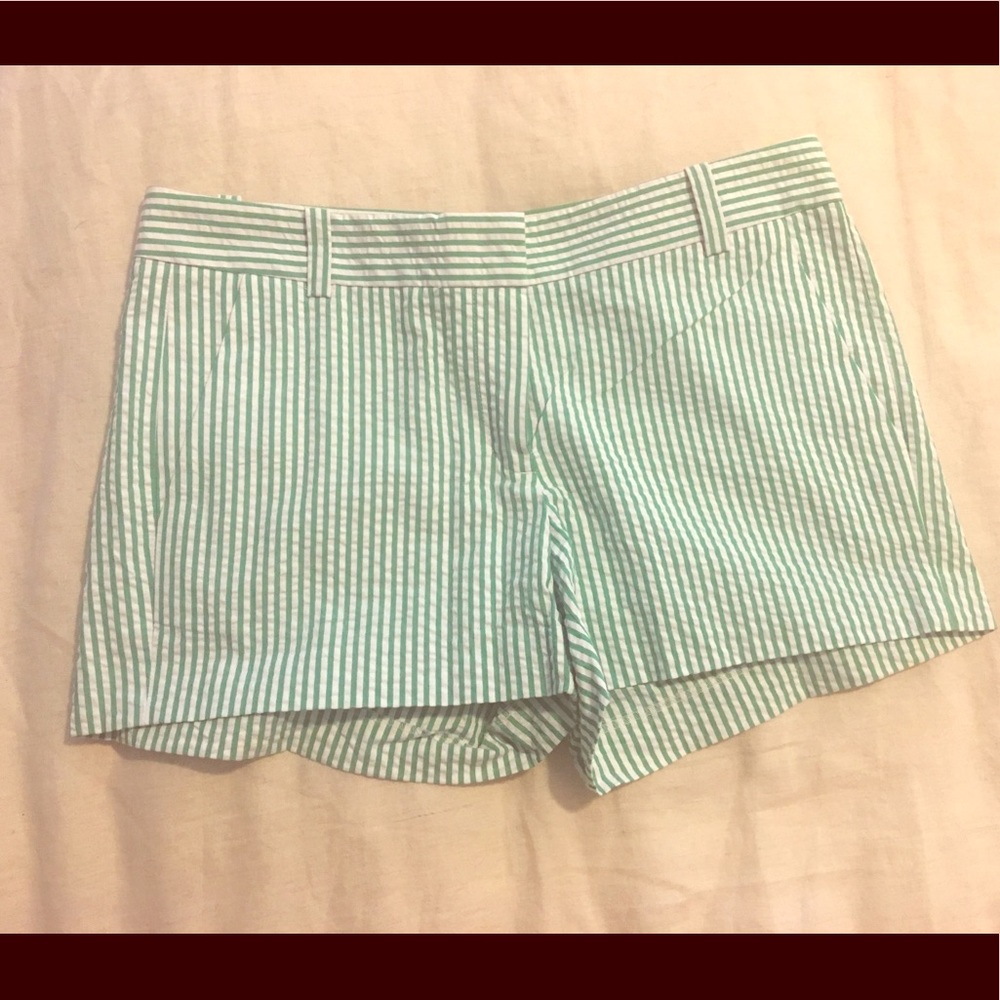 J Crew Green & White Seersucker Shorts *NWT*